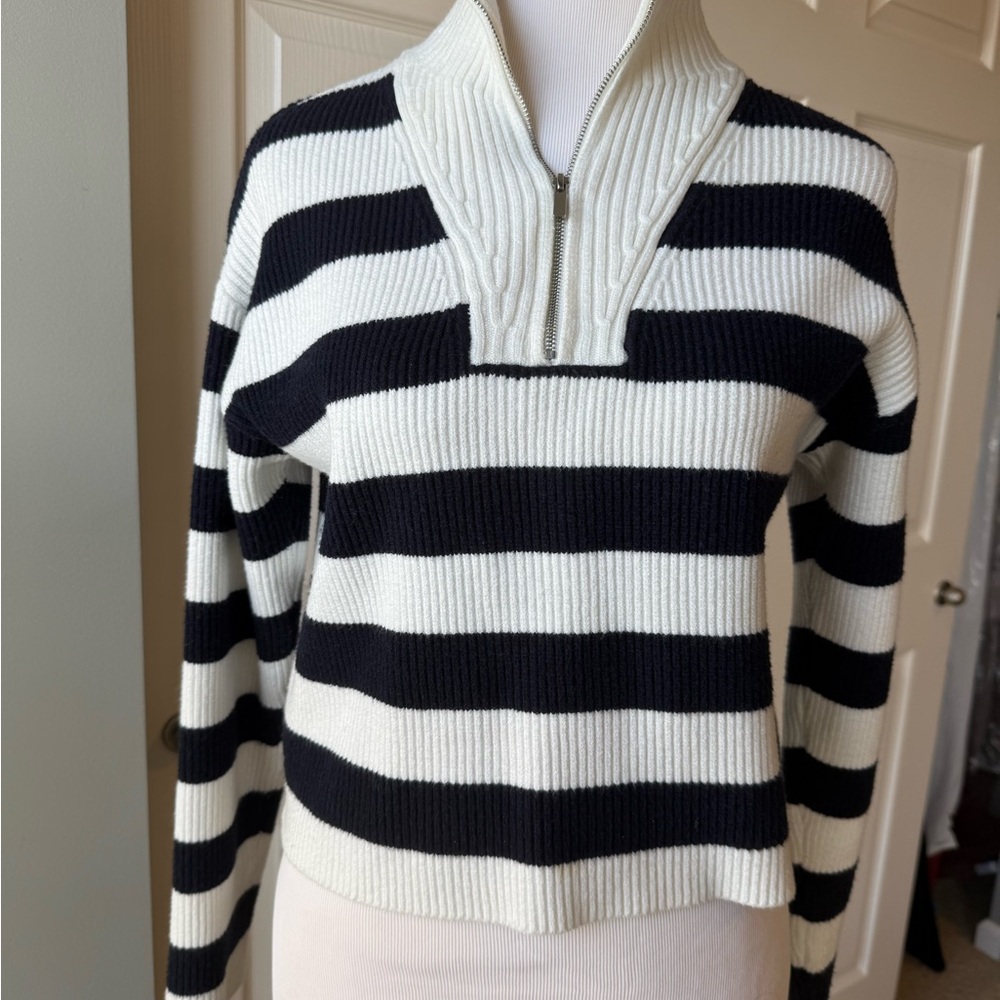 MNG Navy White Striped Sweater Medium